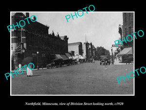 OLD LARGE HISTORIC PHOTO NORTHFIELD MINNESOTA, VIEW OF DIVISION STREET c1920