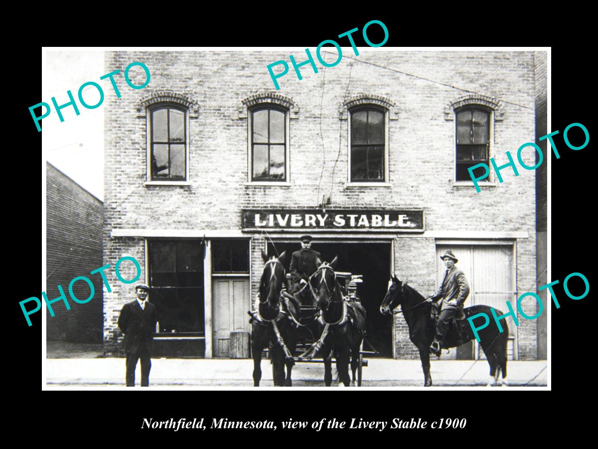 OLD LARGE HISTORIC PHOTO NORTHFIELD MINNESOTA, VIEW OF THE LIVERY STABLES c1900