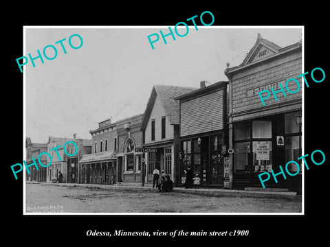 OLD LARGE HISTORIC PHOTO ODESSA MINNESOTA, VIEW OF THE MAIN STREET c1900