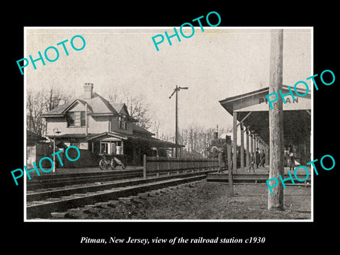 OLD LARGE HISTORIC PHOTO PITMAN NEW JERSEY, VIEW OF THE RAILROAD STATION c1930