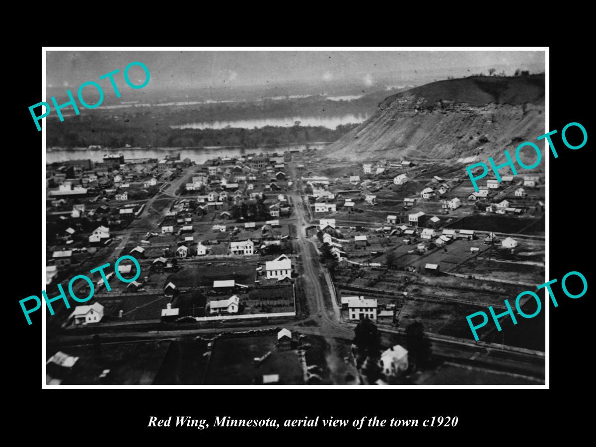 OLD LARGE HISTORIC PHOTO RED WING MINNESOTA, AERIAL VIEW OF THE TOWN c1920