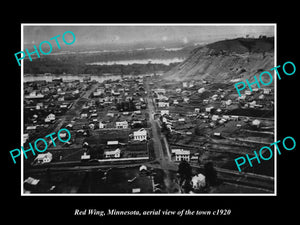 OLD LARGE HISTORIC PHOTO RED WING MINNESOTA, AERIAL VIEW OF THE TOWN c1920