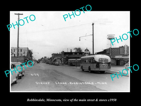 OLD LARGE HISTORIC PHOTO ROBBINSDALE MINNESOTA, VIEW OF THE MAIN STREET c1950