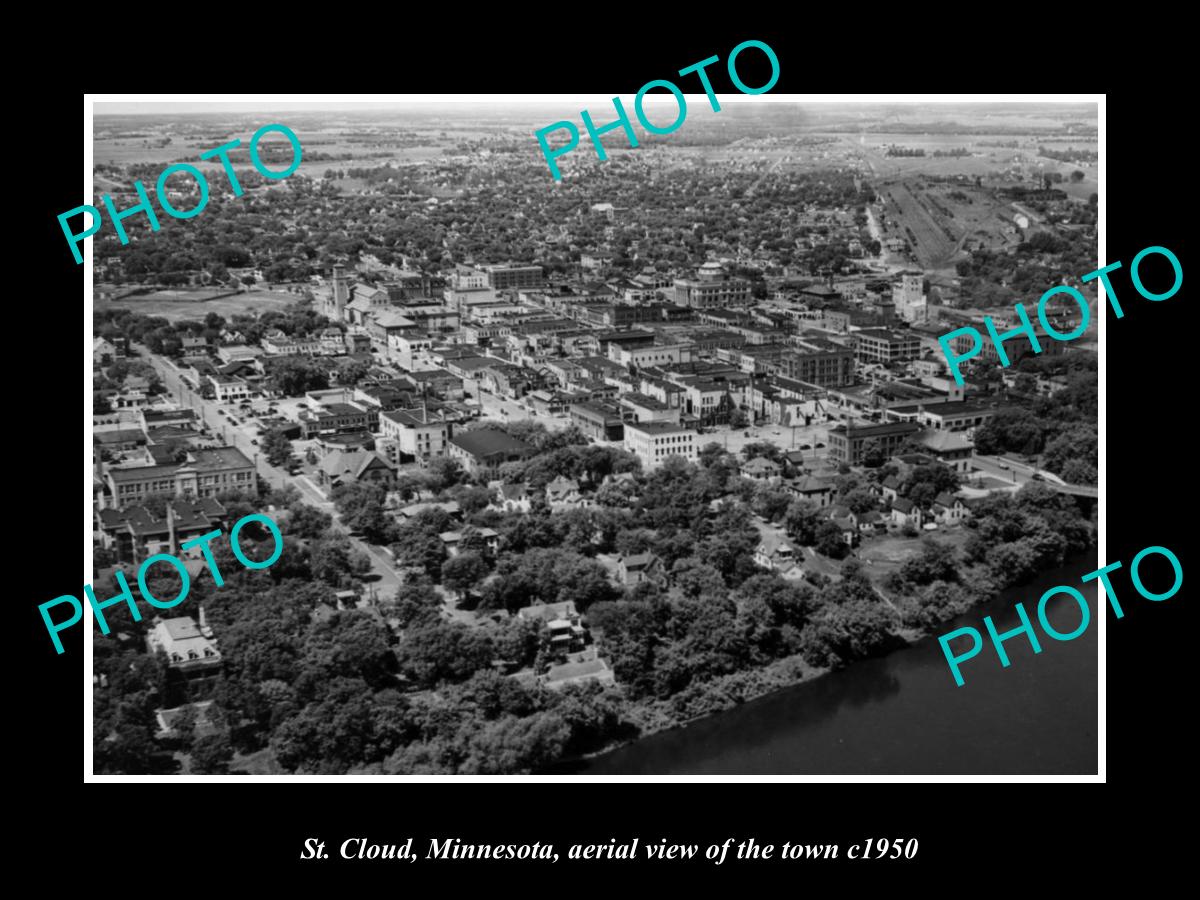 OLD LARGE HISTORIC PHOTO ST CLOUD MINNESOTA, AERIAL VIEW OF THE TOWN c1950 1