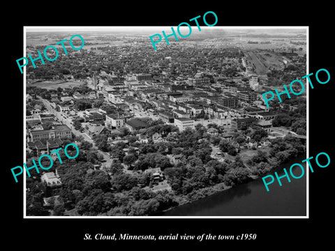 OLD LARGE HISTORIC PHOTO ST CLOUD MINNESOTA, AERIAL VIEW OF THE TOWN c1950 1