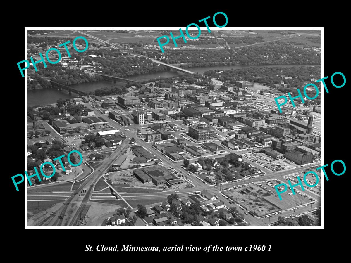 OLD LARGE HISTORIC PHOTO ST CLOUD MINNESOTA, AERIAL VIEW OF THE TOWN c1960 2