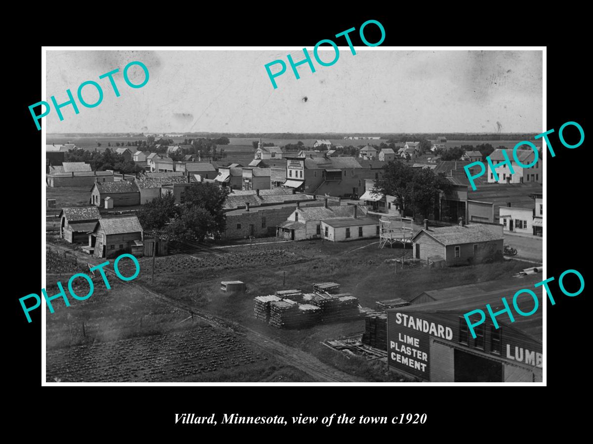 OLD LARGE HISTORIC PHOTO VILLARD MINNESOTA, VIEW OF THE TOWN c1920