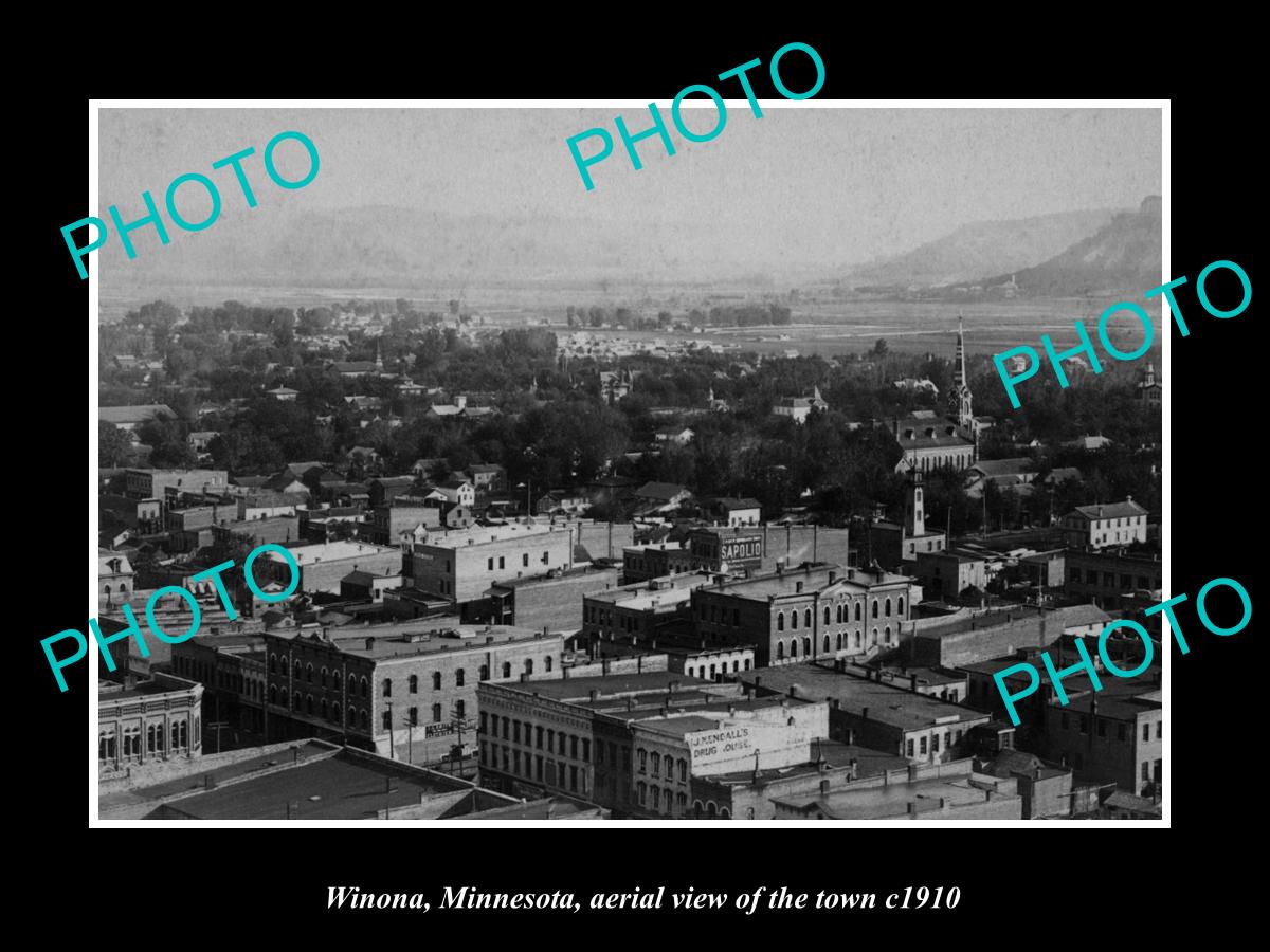 OLD LARGE HISTORIC PHOTO WINONA MINNESOTA, AERIAL VIEW OF THE TOWN c1910