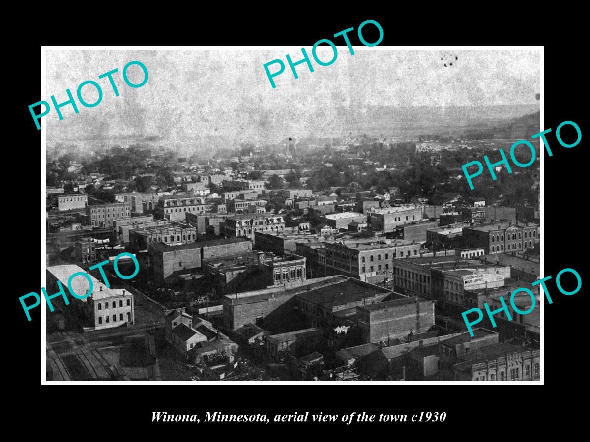 OLD LARGE HISTORIC PHOTO WINONA MINNESOTA, AERIAL VIEW OF THE TOWN c1930