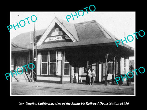 OLD LARGE HISTORIC PHOTO OF SAN ONOFRE CALIFORNIA, SANTA FE RAILROAD DEPOT c1930