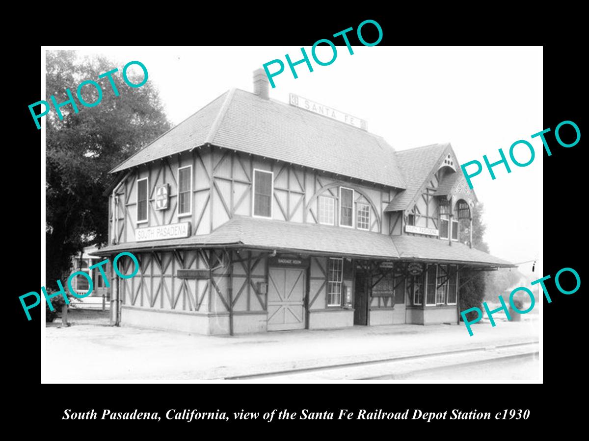 OLD LARGE HISTORIC PHOTO OF SOUTH PASADENA CALIFORNIA, THE RAILROAD DEPOT c1930