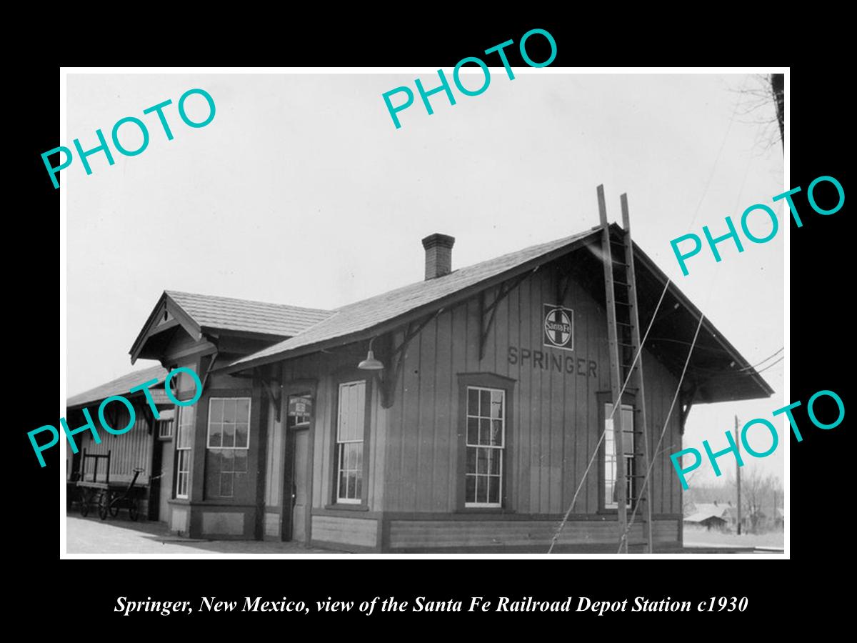 OLD LARGE HISTORIC PHOTO OF SPRINGER NEW MEXICO, SANTA FE RAILROAD DEPOT c1930