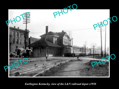 OLD LARGE HISTORIC PHOTO OF EARLINGTON KENTUCKY, THE L&N RAILROAD DEPOT c1950