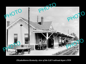 OLD LARGE HISTORIC PHOTO OF ELIZABETHTOWN KENTUCKY, THE L&N RAILROAD DEPOT c1950