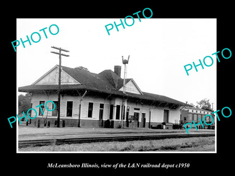 OLD LARGE HISTORIC PHOTO OF McLEANSBORO ILLINOIS, THE L&N RAILROAD DEPOT c1950