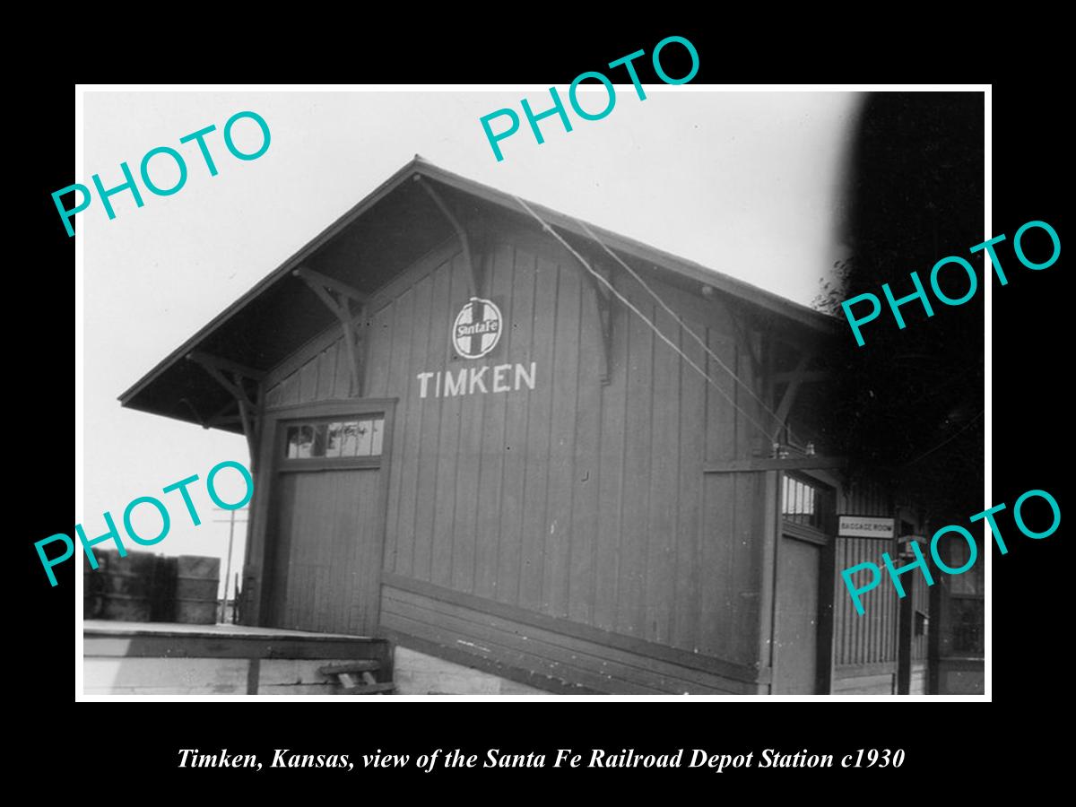 OLD LARGE HISTORIC PHOTO OF TIMKEN KANSAS, THE SANTA FE RAILROAD DEPOT c1930