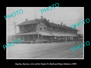 OLD LARGE HISTORIC PHOTO OF TOPEKA KANSAS, THE SANTA FE RAILROAD DEPOT c1890