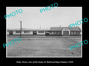 OLD LARGE HISTORIC PHOTO OF TULIA TEXAS, THE SANTA FE RAILROAD DEPOT c1940