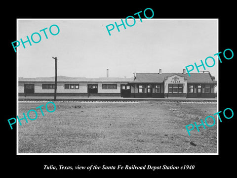 OLD LARGE HISTORIC PHOTO OF TULIA TEXAS, THE SANTA FE RAILROAD DEPOT c1940