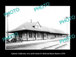 OLD LARGE HISTORIC PHOTO OF UPLAND CALIFORNIA, THE SANTA FE RAILROAD DEPOT c1930