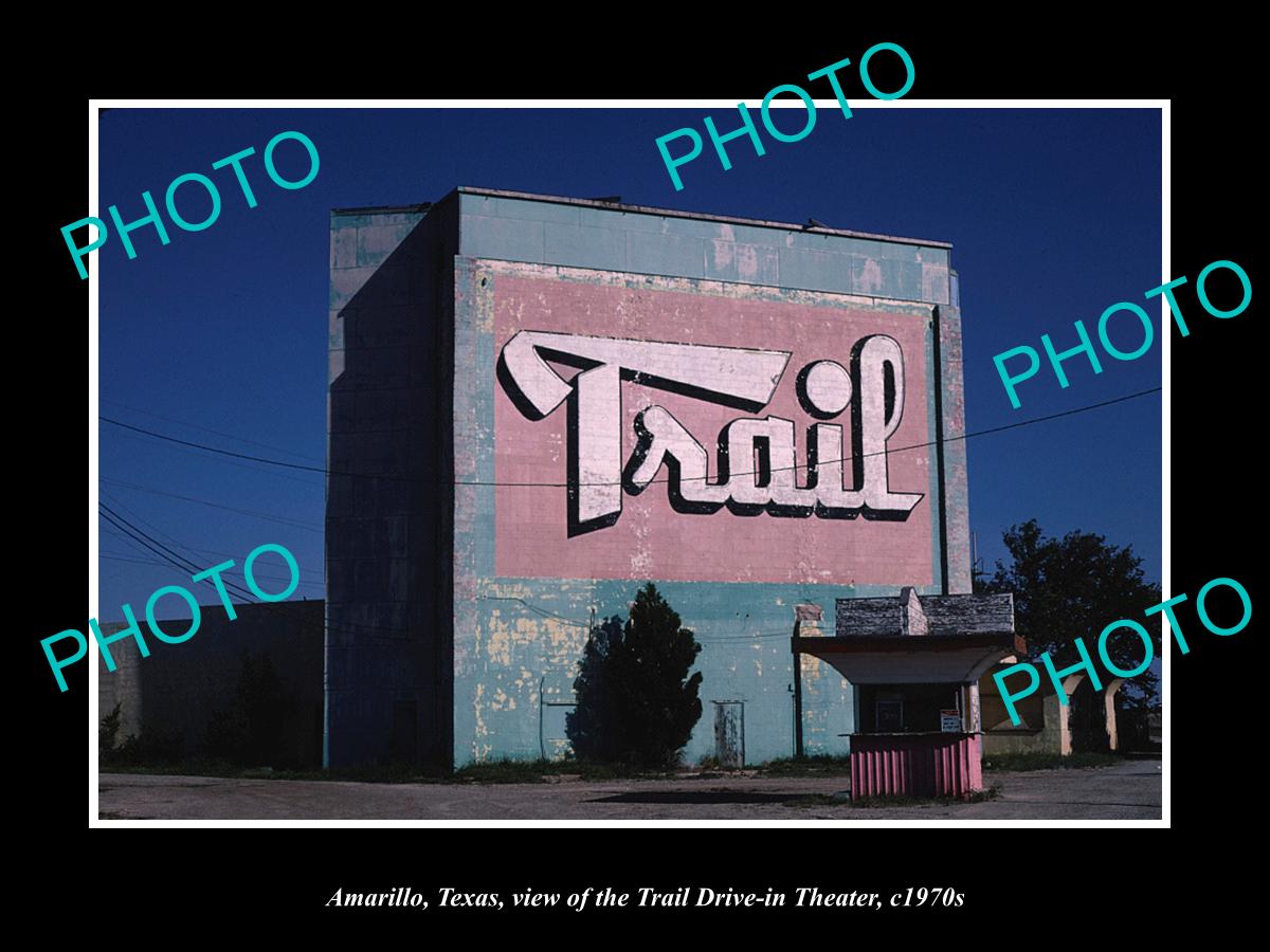 OLD LARGE HISTORIC PHOTO OF AMARILLO TEXAS, THE TRAIL DRIVE IN THEATER c1970s