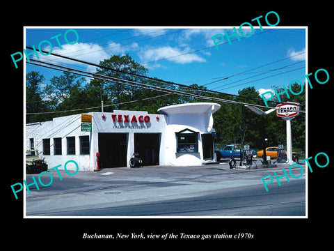 OLD LARGE HISTORIC PHOTO OF BUCHANAN NEW YORK, THE TEXACO GAS STATION c1970s