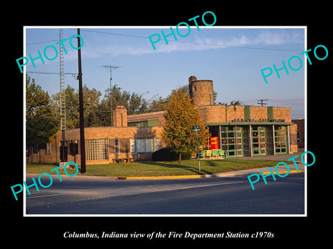 OLD LARGE HISTORIC PHOTO OF COLUMBUS INDIANA, THE FIRE DEPARTMENT STATION c1970s