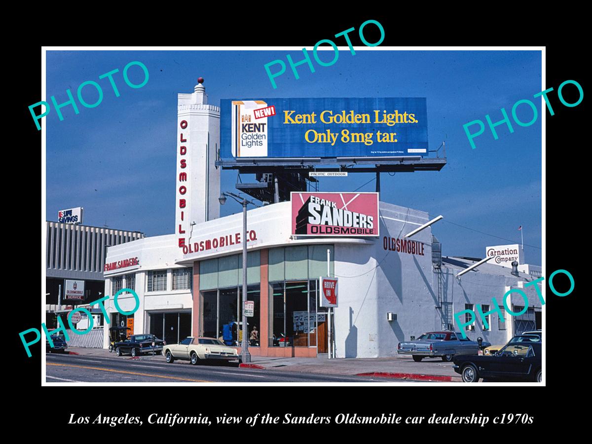 OLD LARGE HISTORIC PHOTO OF LOS ANGELES CALIFORNIA, OLDSMOBILE CAR DEALER c1970s