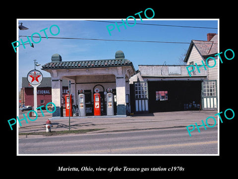 OLD LARGE HISTORIC PHOTO OF MARIETTA OHIO, THE TEXACO GAS STATION c1970s