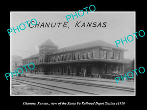 OLD LARGE HISTORIC PHOTO OF CHANUTE KANSAS, VIEW OF RAILROAD DEPOT STATION c1910