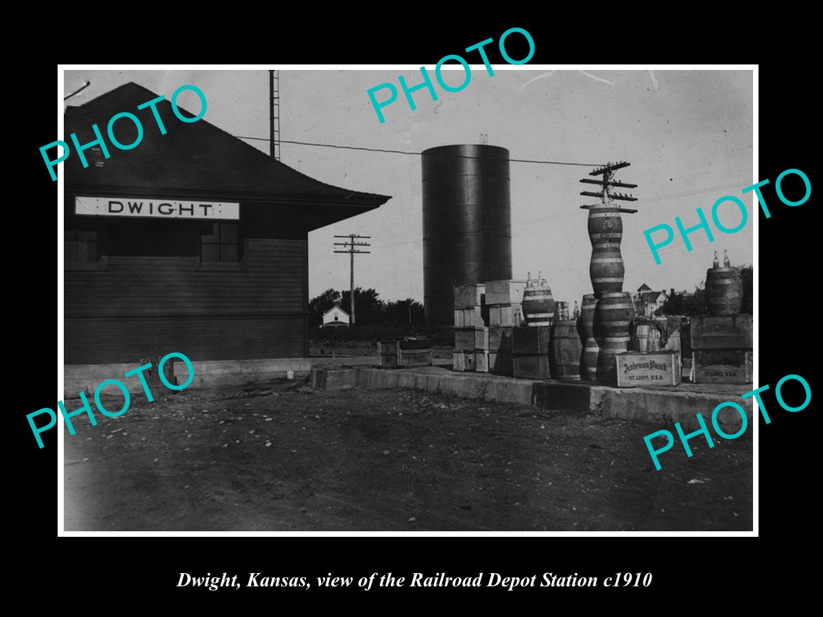 OLD LARGE HISTORIC PHOTO OF DWIGHT KANSAS, VIEW OF RAILROAD DEPOT STATION c1910