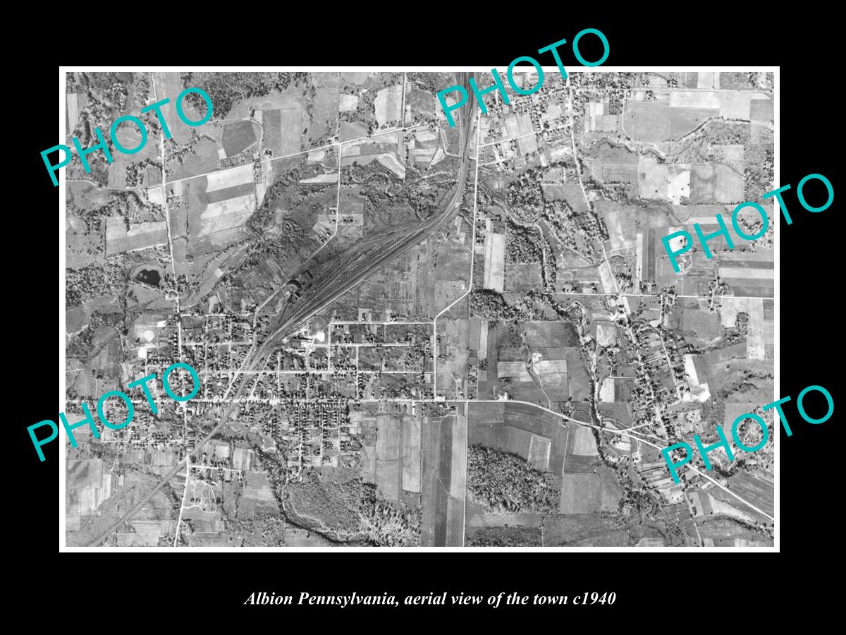 OLD LARGE HISTORIC PHOTO OF ALBION PENNSYLVANIA, AERIAL VIEW OF TOWN c1940 1