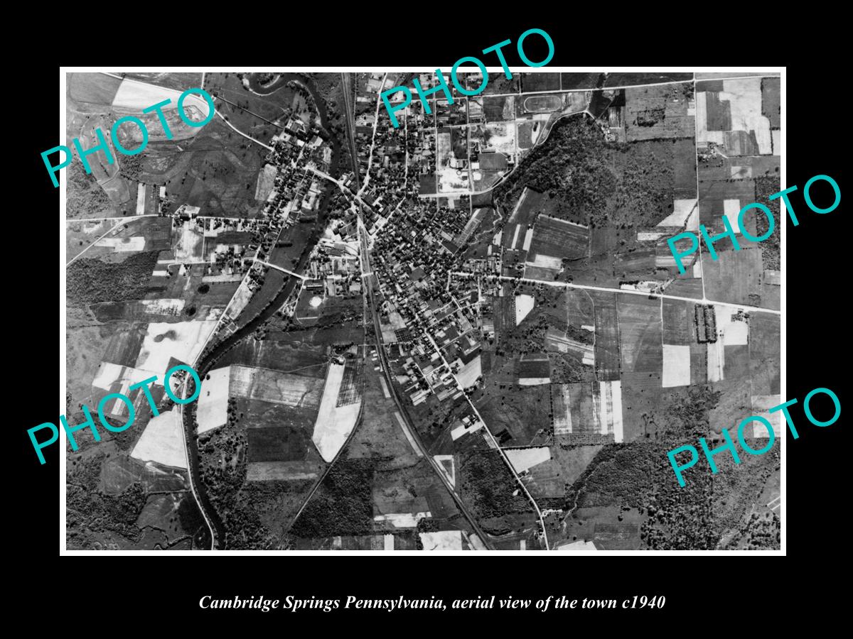 OLD LARGE HISTORIC PHOTO CAMBRIDGE SPRINGS PENNSYLVANIA, AERIAL VIEW TOWN 1940 1