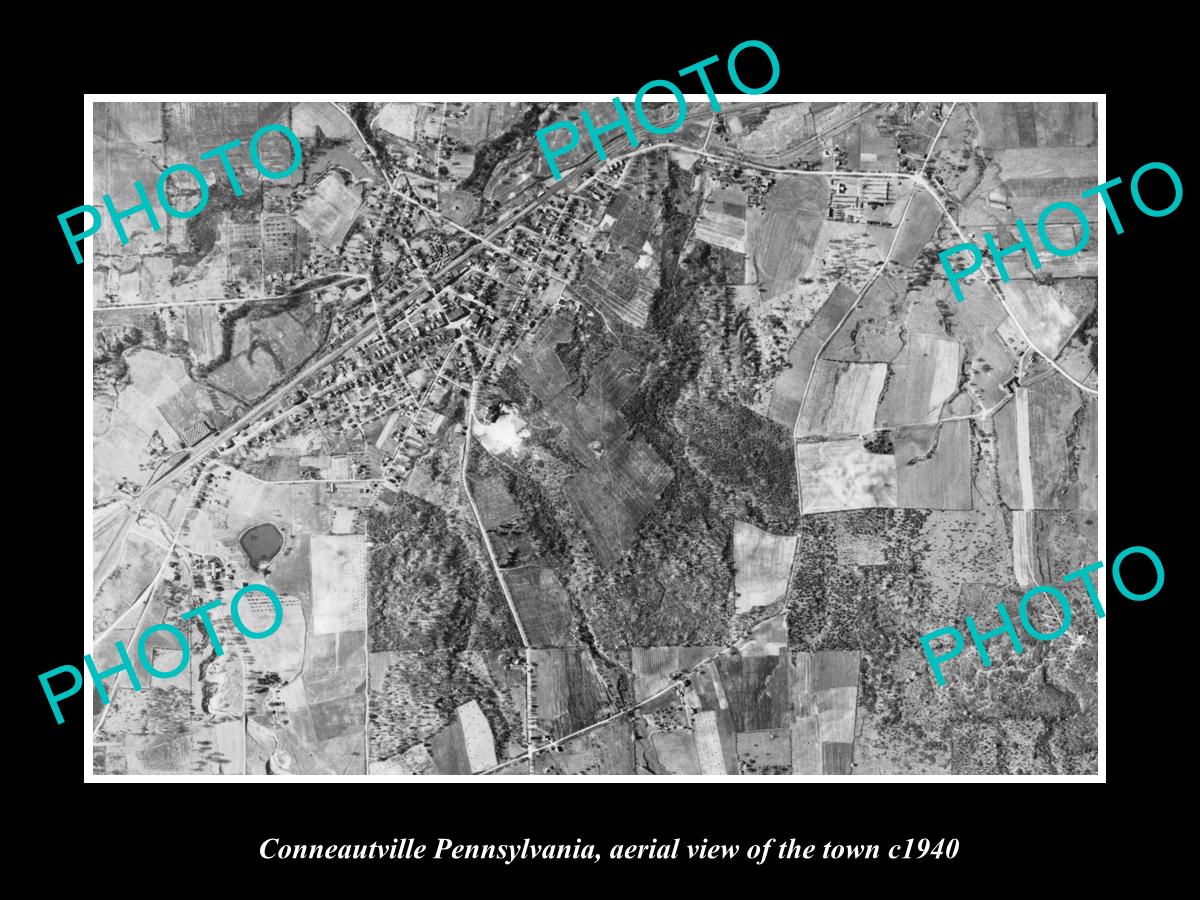 OLD LARGE HISTORIC PHOTO OF CONNEAUTVILLE PENNSYLVANIA, AERIAL VIEW TOWN c1940 2