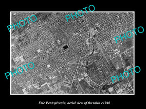 OLD LARGE HISTORIC PHOTO OF ERIE PENNSYLVANIA, AERIAL VIEW OF TOWN c1940 1