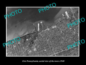 OLD LARGE HISTORIC PHOTO OF ERIE PENNSYLVANIA, AERIAL VIEW OF TOWN c1940 2