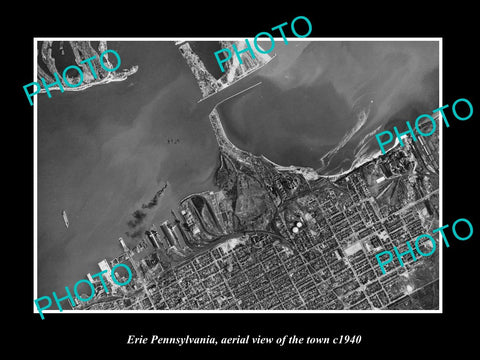 OLD LARGE HISTORIC PHOTO OF ERIE PENNSYLVANIA, AERIAL VIEW OF TOWN c1940 3