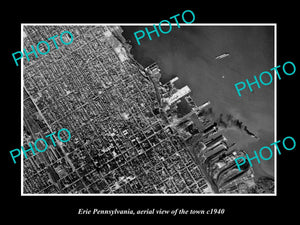 OLD LARGE HISTORIC PHOTO OF ERIE PENNSYLVANIA, AERIAL VIEW OF TOWN c1940 4