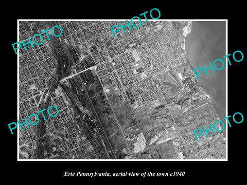 OLD LARGE HISTORIC PHOTO OF ERIE PENNSYLVANIA, AERIAL VIEW OF TOWN c1940 5