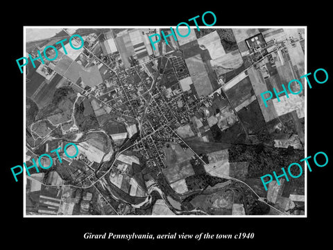 OLD LARGE HISTORIC PHOTO OF GIRARD PENNSYLVANIA, AERIAL VIEW OF TOWN c1940