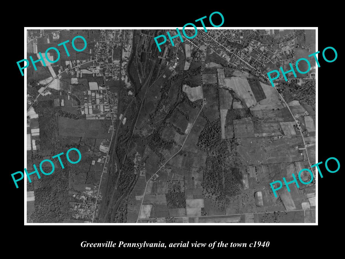 OLD LARGE HISTORIC PHOTO OF GREENVILLE PENNSYLVANIA, AERIAL VIEW OF TOWN c1940 1