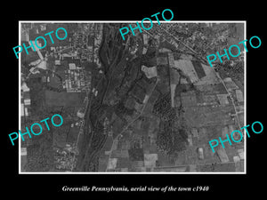 OLD LARGE HISTORIC PHOTO OF GREENVILLE PENNSYLVANIA, AERIAL VIEW OF TOWN c1940 1