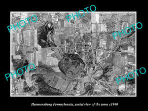 OLD LARGE HISTORIC PHOTO OF HARMONSBURG PENNSYLVANIA, AERIAL VIEW OF TOWN c1940