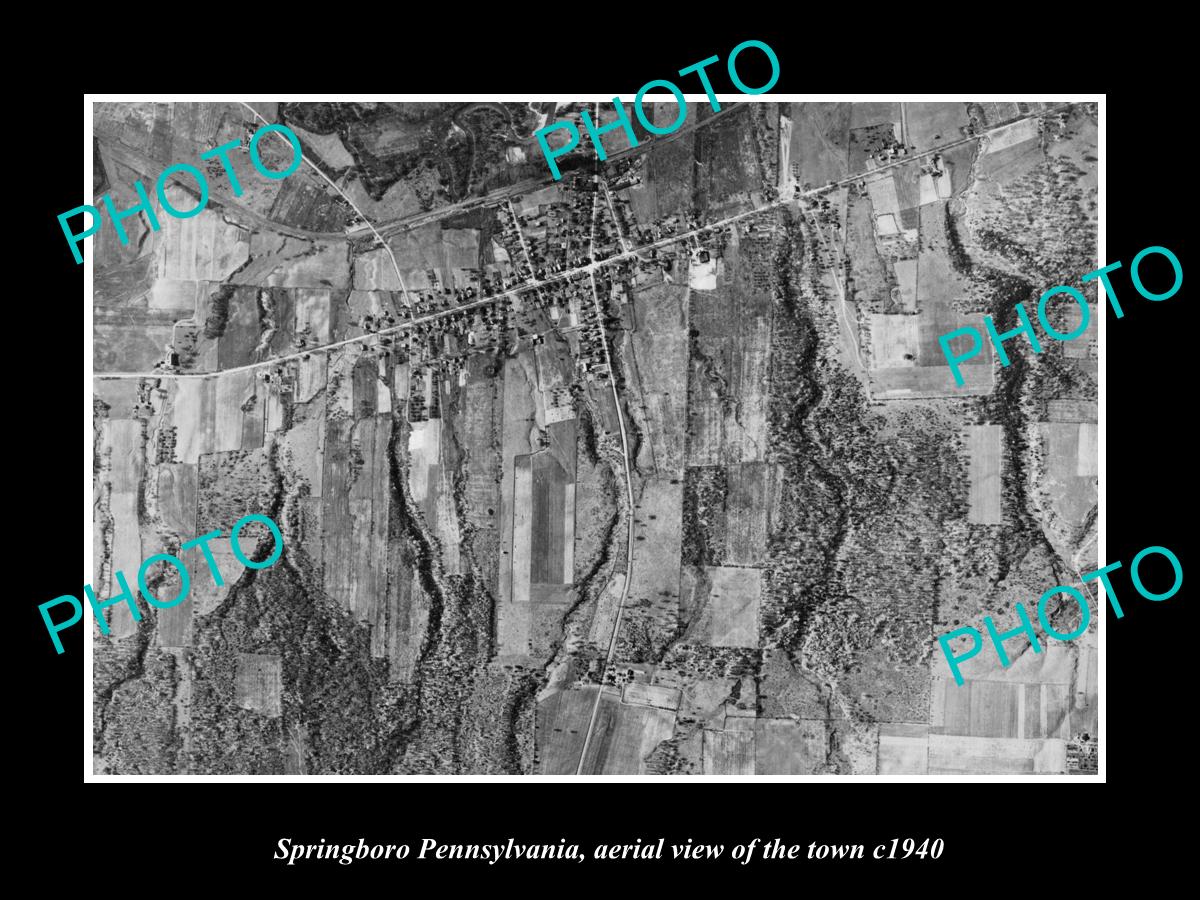 OLD LARGE HISTORIC PHOTO OF SPRINGBORO PENNSYLVANIA, AERIAL VIEW OF TOWN c1940 1