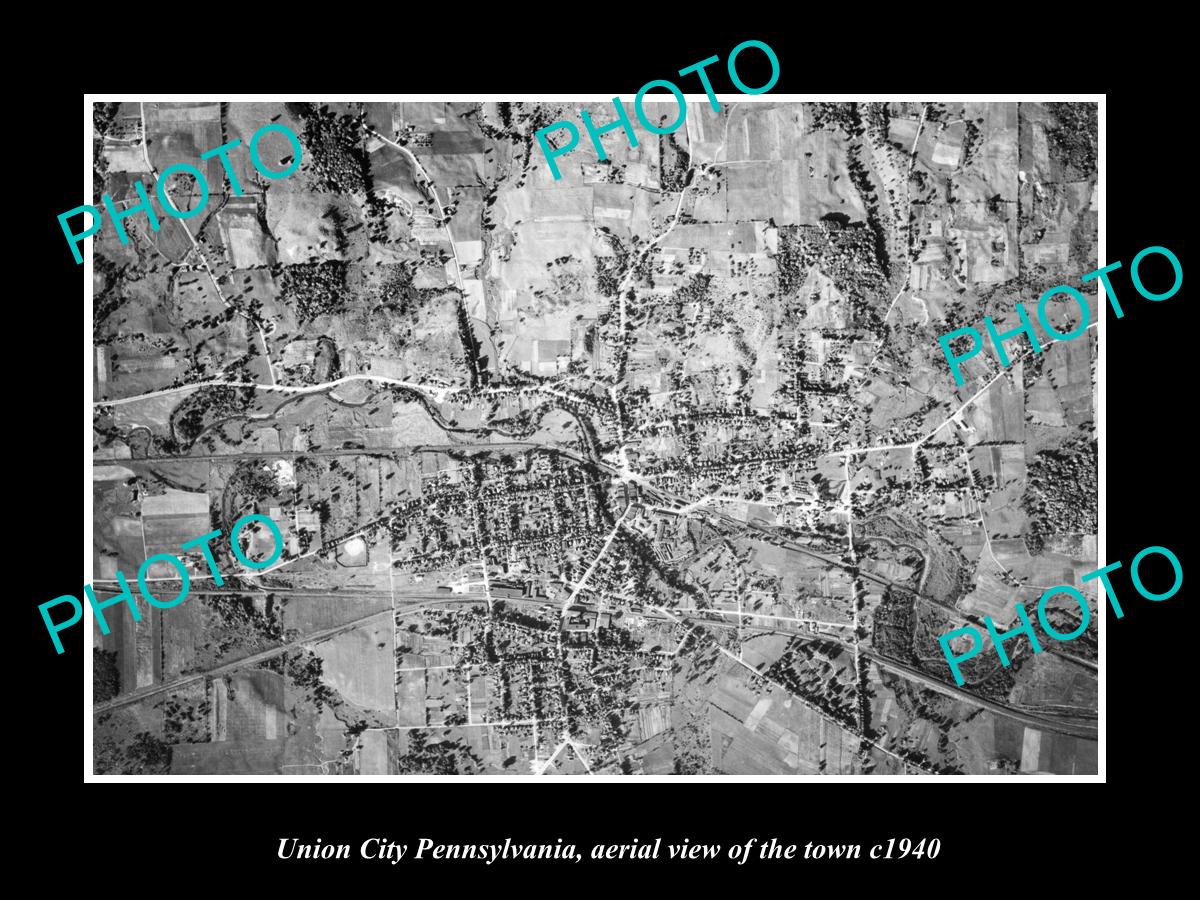 OLD LARGE HISTORIC PHOTO OF UNION CITY PENNSYLVANIA, AERIAL VIEW OF TOWN c1940 2