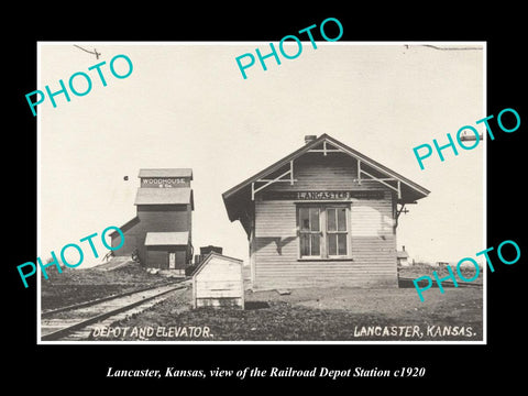 OLD LARGE HISTORIC PHOTO OF LANCASTER KANSAS, THE RAILROAD DEPOT STATION c1920