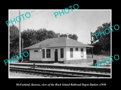 OLD LARGE HISTORIC PHOTO OF MCFARLAND KANSAS, THE RAILROAD DEPOT STATION c1950