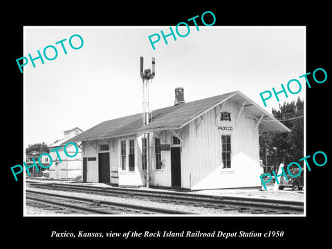 OLD LARGE HISTORIC PHOTO OF PAXICO KANSAS, THE RAILROAD DEPOT STATION c1950