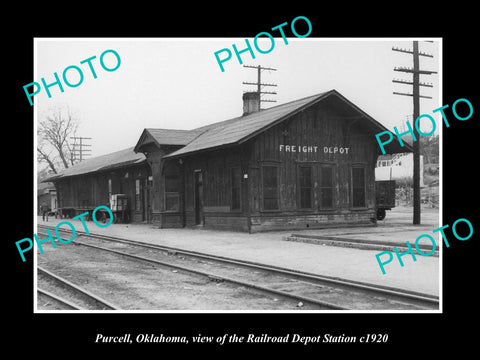 OLD LARGE HISTORIC PHOTO OF PURCELL OKLAHOMA, THE RAILROAD DEPOT STATION c1920