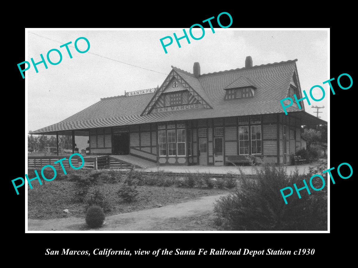 OLD LARGE HISTORIC PHOTO OF SAN MARCOS CALIFORNIA, RAILROAD DEPOT STATION c1930